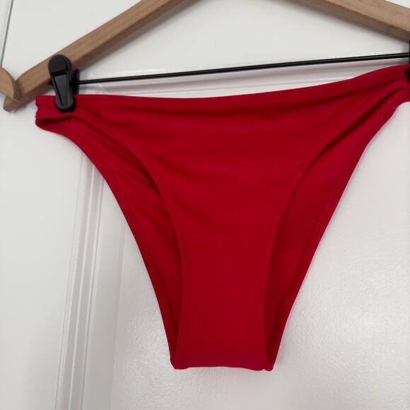 Aerie Bikini Swimsuit Triangle Top Tie Back Cheeky Bottom Black Red Bra Padding - Picture 4 of 16